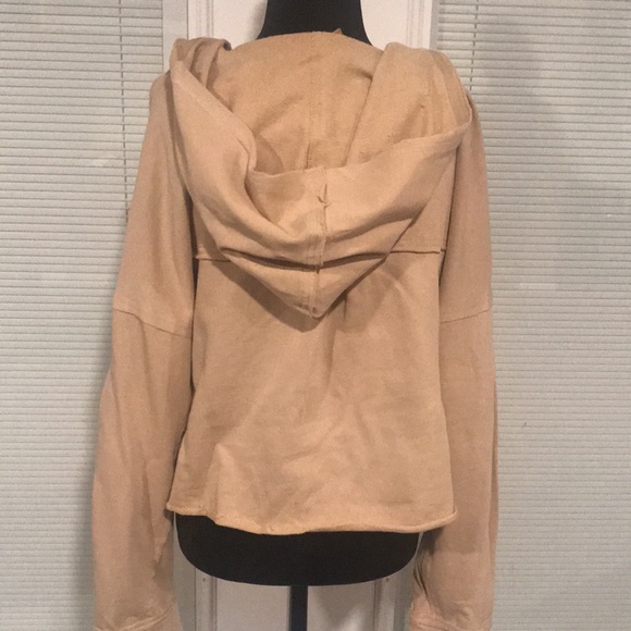 Easel Grunge Hoodie V-Neck Tan Boxy Fit Raw Unfinished Seams New Medium - Picture 7 of 14
